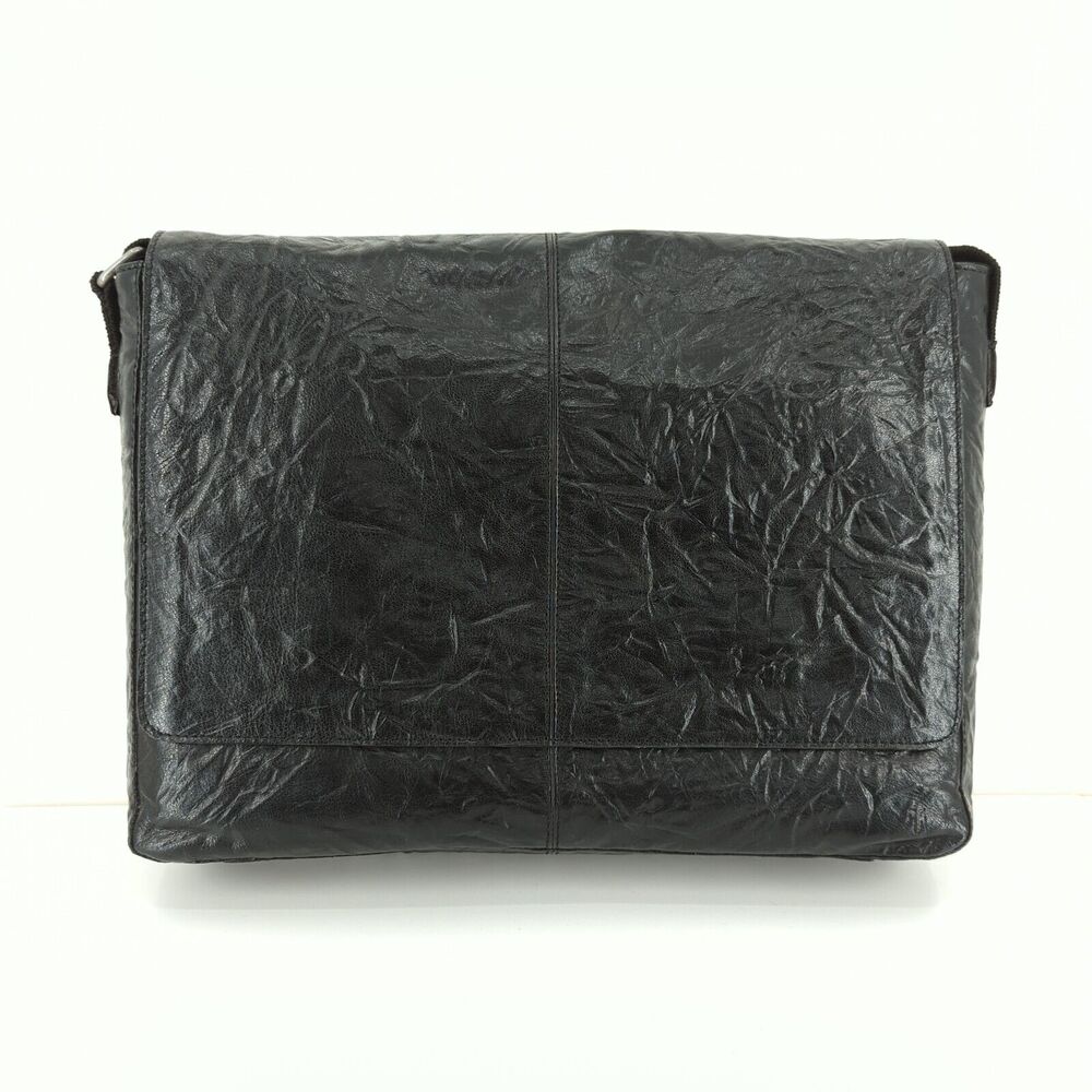 FRYE Black Crinkle Leather Large Crossbody Messenger Bag School DB0525 NEW